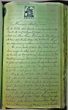 Escritura compra venta entre Pablo Palacios Sanz (vendedor), vende 17 fincas Pedro Alonso Ruiz (C...