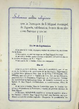 Solemnes cultos religiosos que la Parroquia de S. Miguel Arcángel de Ágreda, celebrará en honor d...