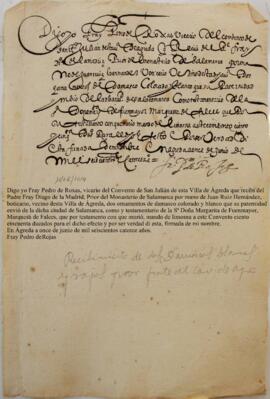 Recibos de pagos testamento de Margarita de Fuenmayor